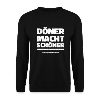 Döner Macht Schöner. Spaß Design witzig - Unisex Pullover - Schwarz - Vorne - Alina (178cm) & Michal (187cm)
