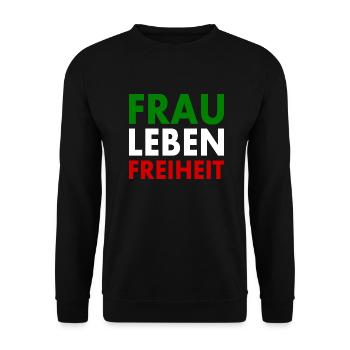Frau leben freiheit - Unisex Pullover - Schwarz - Vorne - Alina (178cm) & Michal (187cm)