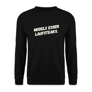 Models essen Laufsteaks --- Neues, tolles T-Shirt - Unisex Pullover - Schwarz - Vorne - Alina (178cm) & Michal (187cm)