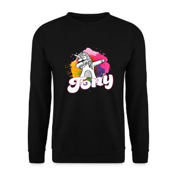 TONY - Beautiful girl name with cool unicorn - Unisex Sweatshirt - black - Front - Alina (178cm) & Michal (187cm)
