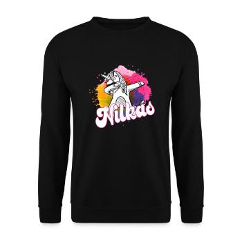 NIKLAS - Beau nom de garçon avec licorne cool - Sweat-shirt Unisexe - noir - Devant - Alina (178cm) & Michal (187cm)