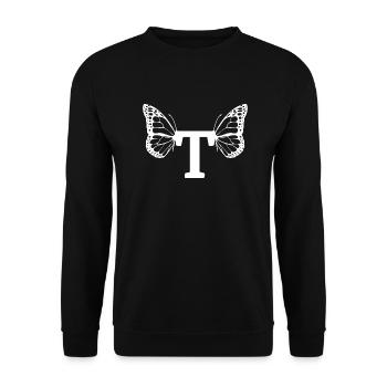 Buchstabe T Schmetterling - Unisex Pullover - Schwarz - Vorne - Alina (178cm) & Michal (187cm)