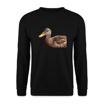 Ente Wildente Entchen Erpel Poster Geschenk - Unisex Pullover - Schwarz - Vorne - Alina (178cm) & Michal (187cm)
