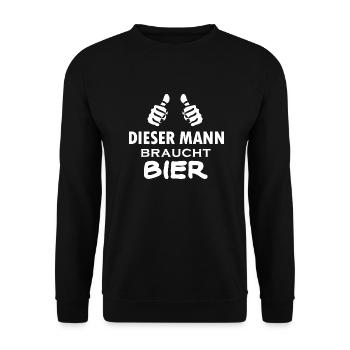 dieser mann braucht bier - Unisex Pullover - Schwarz - Vorne - Alina (178cm) & Michal (187cm)