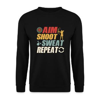 Aim Shoot Sweat Repeat Archery Target Bow & Arrows - Unisex Pullover - Schwarz - Vorne - Alina (178cm) & Michal (187cm)