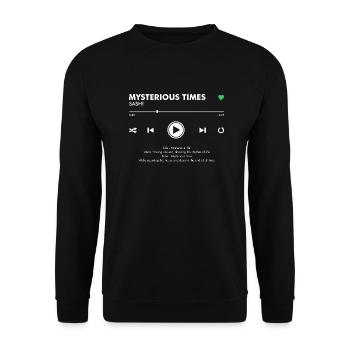 MYSTERIOUS TIMES - Play Button & Lyrics - Unisex Pullover - Schwarz - Vorne - Alina (178cm) & Michal (187cm)