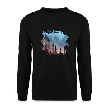 Bergwald Panorama (Blau/Rot) - Unisex Pullover - Schwarz - Vorne - Alina (178cm) & Michal (187cm)