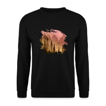 Bergwald Panorama (Gelb/Rosa) - Unisex Pullover - Schwarz - Vorne - Alina (178cm) & Michal (187cm)