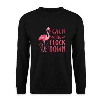 Calm The Flock Down T Shirt Flamingo Lovers Gifts - Unisex Sweatshirt - black - Front - Alina (178cm) & Michal (187cm)