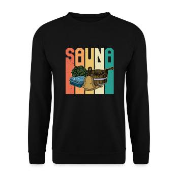 Retro Sauna Spa Massage Banja Saunaclub - Unisex Pullover - Schwarz - Vorne - Alina (178cm) & Michal (187cm)