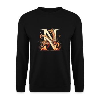 Buchstabe N mit Drache - Unisex Pullover - Schwarz - Vorne - Alina (178cm) & Michal (187cm)