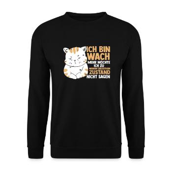 Morgenmuffel Faulenzer Katze - Unisex Pullover - Schwarz - Vorne - Alina (178cm) & Michal (187cm)
