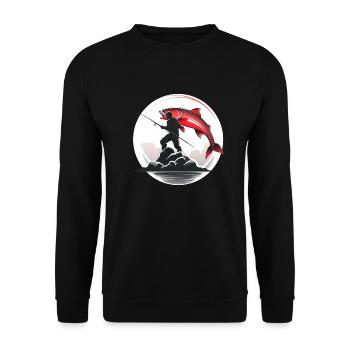Angeln Fischer Logo - Unisex Pullover - Schwarz - Vorne - Alina (178cm) & Michal (187cm)