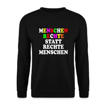 menschenrechte statt rechte menschen - Unisex Pullover - Schwarz - Vorne - Alina (178cm) & Michal (187cm)