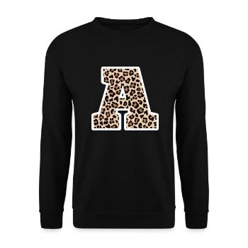 lettre A motif léopard -idée cadeau d’anniversaire - Sweat-shirt Unisexe - noir - Devant - Alina (178cm) & Michal (187cm)