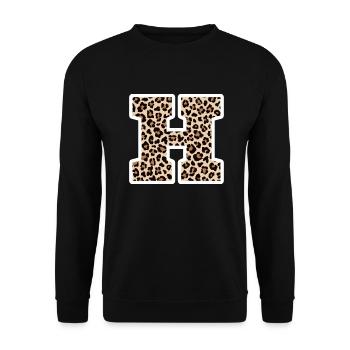 lettre H motif léopard -idée cadeau d’anniversaire - Sweat-shirt Unisexe - noir - Devant - Alina (178cm) & Michal (187cm)