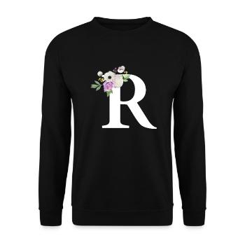 Lila Blumenbuchstabe R - Unisex Pullover - Schwarz - Vorne - Alina (178cm) & Michal (187cm)