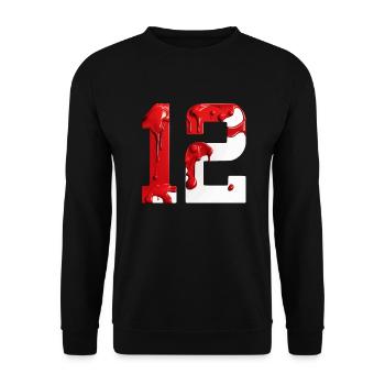 NON. 12 NUMÉRO 12 ROUGE BLANC 12E ANNIVERSAIRE - Sweat-shirt Unisexe - noir - Devant - Alina (178cm) & Michal (187cm)