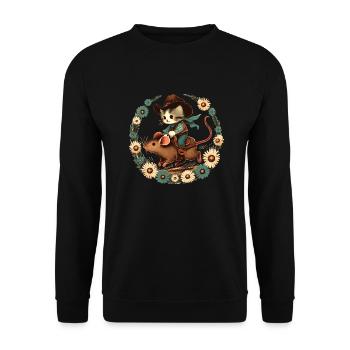 Vintage Wild West Cowboy Kitten Rodeo - Unisex Sweatshirt - black - Front - Alina (178cm) & Michal (187cm)
