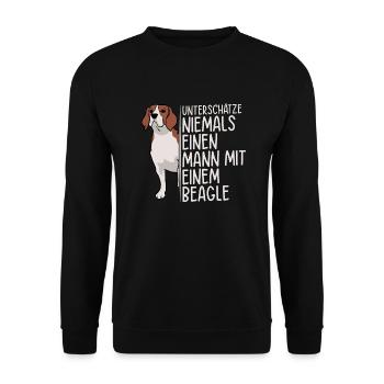 Unterschätze niemals einen Mann mit einem Beagle - Unisex Pullover - Schwarz - Vorne - Alina (178cm) & Michal (187cm)