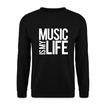 Music Is My Life Party Club Konzert Liebe Spruch - Unisex Pullover - Schwarz - Vorne - Alina (178cm) & Michal (187cm)