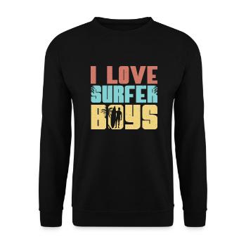 I Love Surfer Boys Surfboard Summer Surfing - Unisex Pullover - Schwarz - Vorne - Alina (178cm) & Michal (187cm)