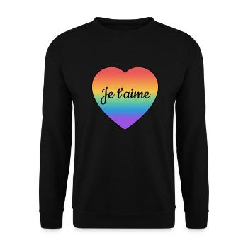 Je Taime I love you Französisches Regenbogenherz - Unisex Pullover - Schwarz - Vorne - Alina (178cm) & Michal (187cm)