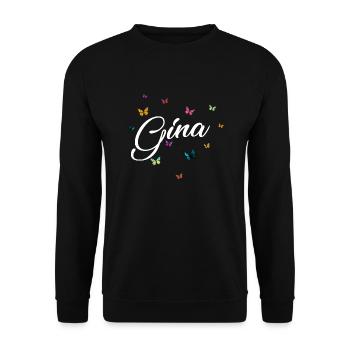 GINA - Mädchen Name mit bunten Schmetterlingen - Unisex Pullover - Schwarz - Vorne - Alina (178cm) & Michal (187cm)