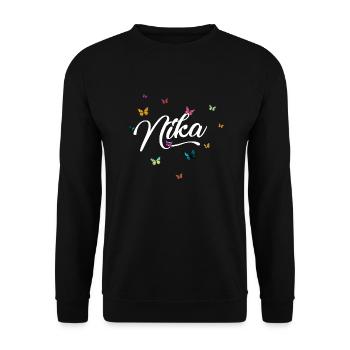 NIKA - Nom de fille avec des papillons colorés - Sweat-shirt Unisexe - noir - Devant - Alina (178cm) & Michal (187cm)
