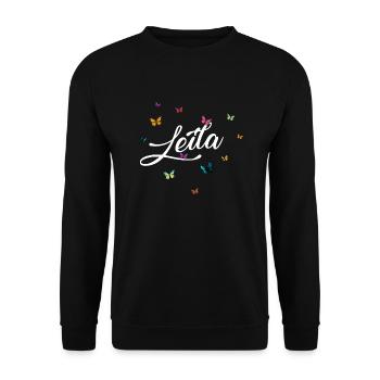 LEILA - Nom de fille avec des papillons colorés - Sweat-shirt Unisexe - noir - Devant - Alina (178cm) & Michal (187cm)