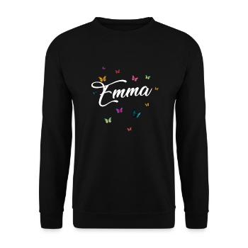 EMMA - Girl's Name with Colorful Butterflies - Unisex Sweatshirt - black - Front - Alina (178cm) & Michal (187cm)