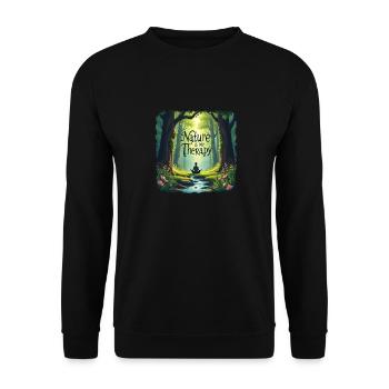 Nature is my Therapy - Meditation im Wald - Unisex Pullover - Schwarz - Vorne - Alina (178cm) & Michal (187cm)
