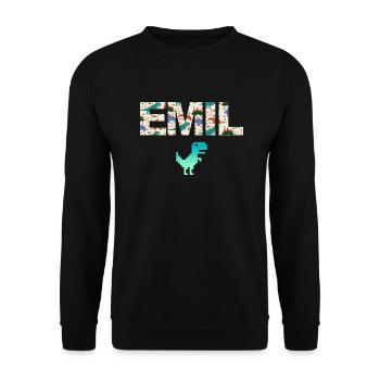 EMIL - Beautiful boy name with dinosaur - Unisex Sweatshirt - black - Front - Alina (178cm) & Michal (187cm)