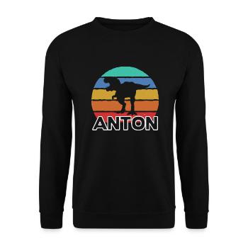 ANTON - Beau prénom de garçon avec dinosaure - Sweat-shirt Unisexe - noir - Devant - Alina (178cm) & Michal (187cm)