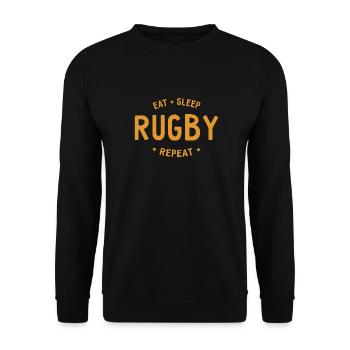 Eat Sleep Rugby Repeat - Unisex Pullover - Schwarz - Vorne - Alina (178cm) & Michal (187cm)