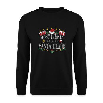 Am ehesten wird er den Weihnachtsmann küssen - Unisex Pullover - Schwarz - Vorne - Alina (178cm) & Michal (187cm)