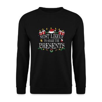Schüttelt am ehesten die Geschenke - Unisex Pullover - Schwarz - Vorne - Alina (178cm) & Michal (187cm)