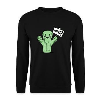 Kaktus Gesicht Traurig Hugs Schild Umarmung Trost - Unisex Pullover - Schwarz - Vorne - Alina (178cm) & Michal (187cm)