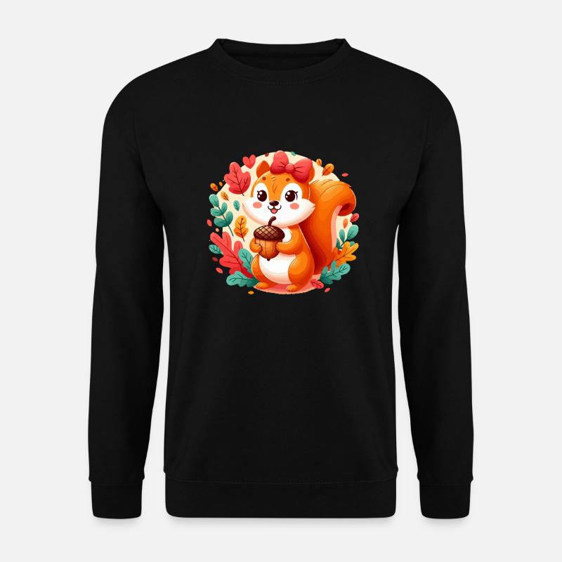 Süßes Eichhörnchen mit Eichel - Unisex Pullover - Schwarz