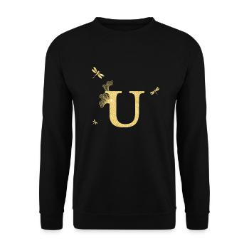 Lettre u paillettes doré libellule - idée cadeau - Sweat-shirt Unisexe - noir - Devant - Alina (178cm) & Michal (187cm)