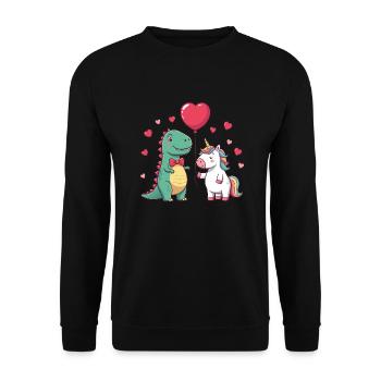Cute Dino & Unicorn Valentine's T-Shirt - Unisex Sweatshirt - black - Front - Alina (178cm) & Michal (187cm)