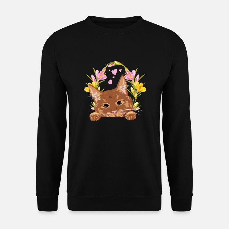 Niedliche Ingwerkatze mit Blumenkranz - Unisex Pullover - Schwarz