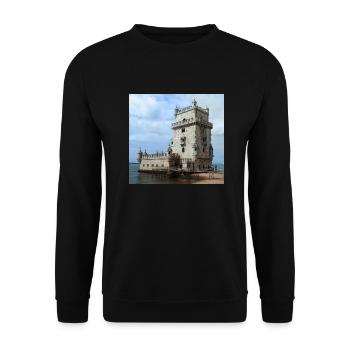 Turm von Belém - Unisex Pullover - Schwarz - Vorne - Alina (178cm) & Michal (187cm)