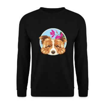 Peeking happy Border Collie dog with pink flowers - Unisex Sweatshirt - black - Front - Alina (178cm) & Michal (187cm)