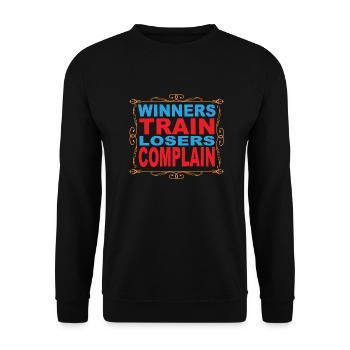 Sport - Gewinner trainieren, nur Verlierer klagen - Unisex Pullover - Schwarz - Vorne - Alina (178cm) & Michal (187cm)