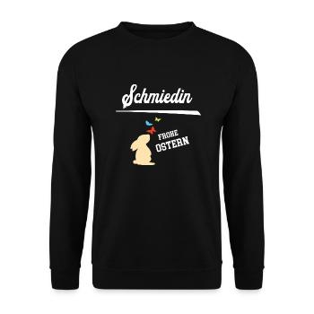 Schmiedin Frohe Ostern Schmiede Oster Outfit - Unisex Pullover - Schwarz - Vorne - Alina (178cm) & Michal (187cm)