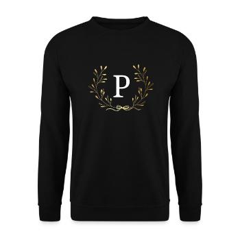 Buchstabe p Goldene Blumenkrone - Unisex Pullover - Schwarz - Vorne - Alina (178cm) & Michal (187cm)