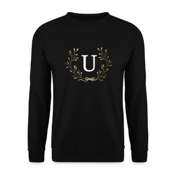 Buchstabe U Goldene Blumenkrone - Unisex Pullover - Schwarz - Vorne - Alina (178cm) & Michal (187cm)