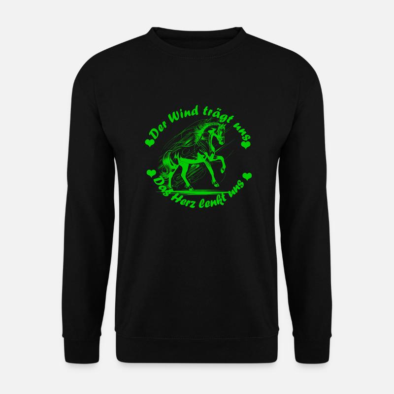 Pferd Herz Wind hell gruen - Unisex Pullover - Schwarz
