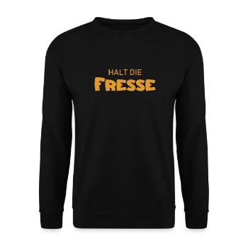 Halt die Fresse - Cooler Spruch - Schweigen - Unisex Pullover - Schwarz - Vorne - Alina (178cm) & Michal (187cm)